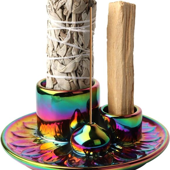 Other - Palo Santo Holder - 4 in 1 Incense & Candle Holder - Ceramic Incense Holder Ash
